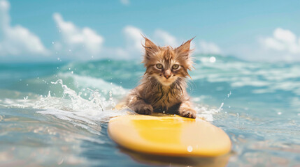 cat learning to surf