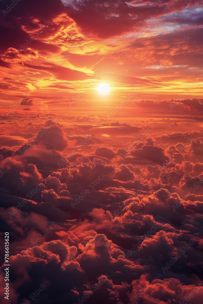 Poster A serene sunset scene with clouds in the sky. Suitable for various design projects