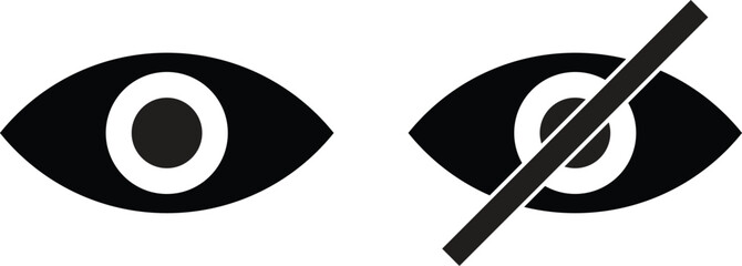 Eye and no eye icons . See and unsee eye icon . Show and hide icon . Vector illustration