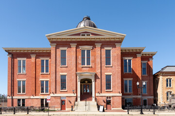 Woodstock, Illinois - United States - April 8th, 2024: Exterior of the historical Old McHenry...
