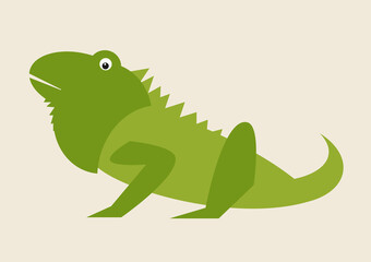 Iguana, reptile, animal vector illustration, rare and endangered animal, wild, green