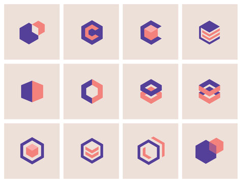 Logo Set, Design Elements, Hexagon, creative modern geometric logo icon set for business as vector illustrations, company corporate design, visual identity