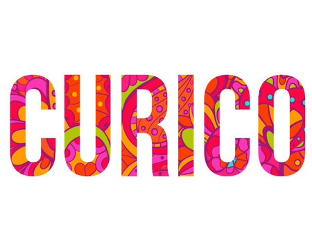 Curico creative city name design filled with colorful doodle pattern