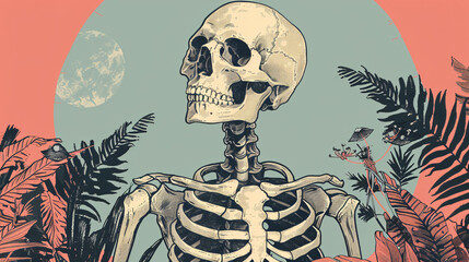skeleton illustrations wih different backgrounds