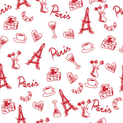 Seamless pattern wallpaper background print with France objects decor for textile paper 