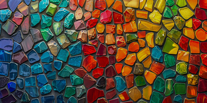 Colorful mosaic tiles in irregular pattern