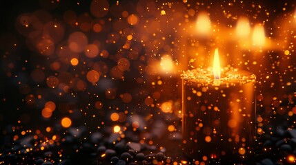 A candlelit background with glowing embers floating in the air - obrazy, fototapety, plakaty
