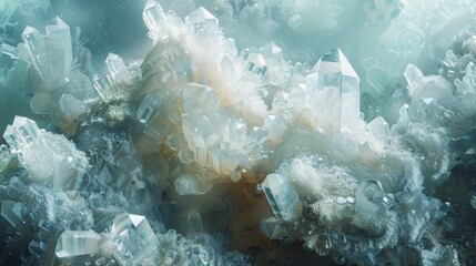A close up of a cluster of rough uncut aquamarine crystals. - obrazy, fototapety, plakaty