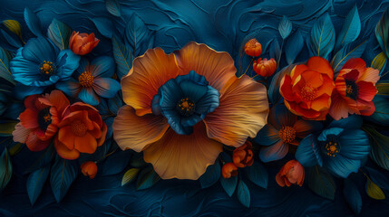 Vibrant stylized floral patterns in loose arrangement