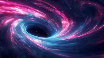 A whirlpool of bright pink and blue gases in the inky blackness of space.