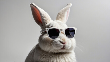 Cool cute rabbit wearing sunglasses, studio shot. AI generative.