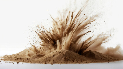 Sand explosion, dry sand on white background, studio shot. AI generative. - 786619633