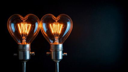 Retro heart shaped light bulb. AI generative. - 786619677