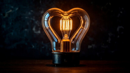 Retro heart shaped light bulb. AI generative. - 786619695