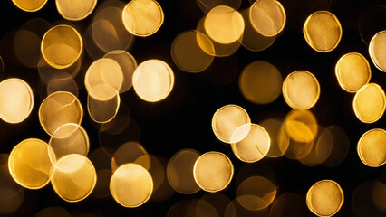 Abstract shiny defocused lights on dark background, festive holiday backdrop. Golden boken on black background. AI generative. - 786620202