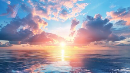 Sunrise over the sea and beautiful cloudscape. - obrazy, fototapety, plakaty