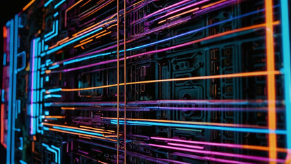 Neon lights in motion. Futuristic background. AI generative. - 786621227