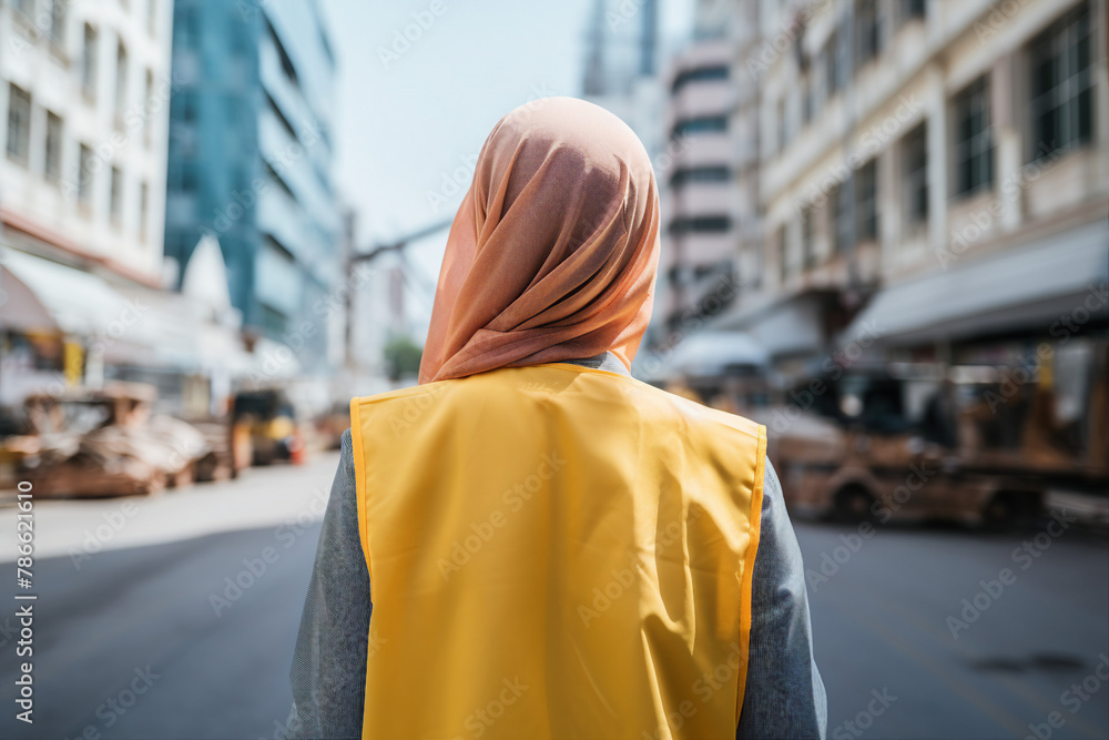 Wall mural digital generative ai creative collage of islamic woman working builder