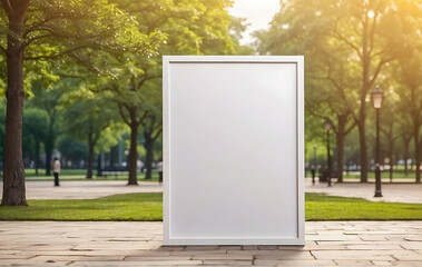 Empty Blank White paper poster mockup displayed outside the Park, Marketing and business concept design