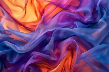 Abstract background with colorful waves of fabric in orange, blue and purple colors. Abstract fluid art concept. Digital illustration with high resolution - obrazy, fototapety, plakaty