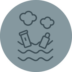 Water Pollution Grey Line Circle Icon