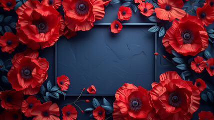 Red poppy border frame for memorial's day