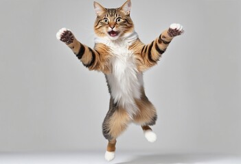 domestic cat jumping in air in bright colours  - obrazy, fototapety, plakaty