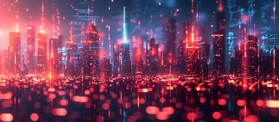 Cyberpunk-Inspired Neon-Lit Urban Landscape with Flowing Data Streams and Futuristic Architectural Structures