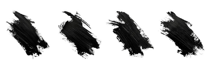  Set of a  dry brush stroke, isolated, black monochrome on a transparent background