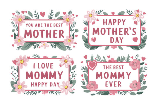 Mother's Day 2024, Mothers Day stickers,EMBLEMS, BADGES pack Vector illustration.