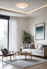  contemporary minimalist living room interior in bright colours 
