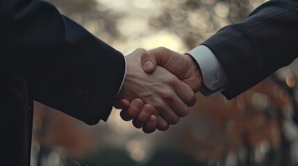 A businessman shaking hands with a person, symbolizing sustainable business partnerships.