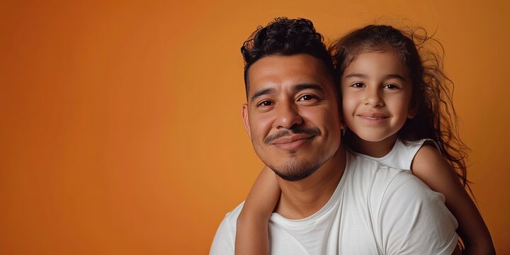 Happy Father Days Image with Hispanic Father and Daughter with Space for Copy