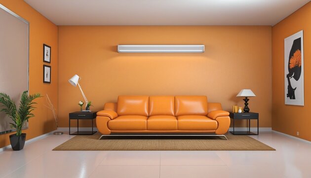 Orange leather sofa in bright colours 