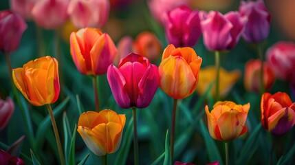 Close up image of lovely and vibrant tulip blooms