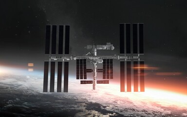 3D illustration of International space station at Earth orbit. High quality digital space art in 5K - realistic visualization