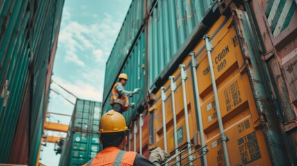 Group of worker working with container in the container yard