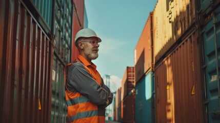 worker with container in the container yard.