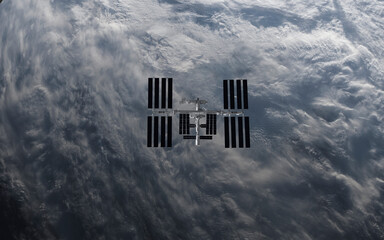 3D illustration of International space station orbiting Earth. High quality digital space art in 5K - realistic visualization