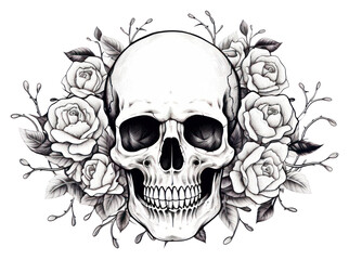 Fototapeta premium PNG Illustration of skull with roses drawing sketch illustrated