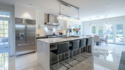 a modern kitchen, captured professionally from various angles to showcase its clean lines and contemporary aesthetics.