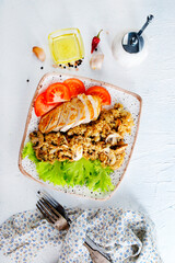 baked chicken breast with mushroom quinoa and salad - 786627229