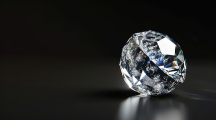 modern round brillant diamond that looks like the earth, black background with copy space.