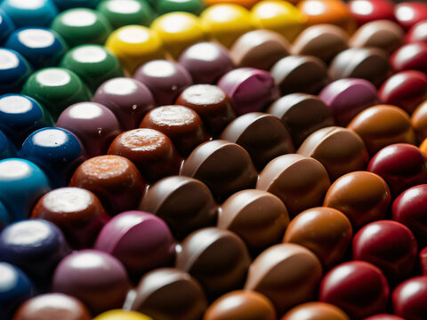 Chocolates arreglados en línea, cuadro completo de bombones coloridos