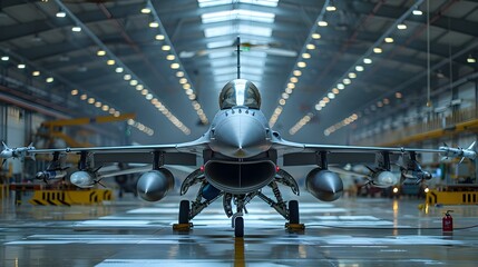 Symphony of Precision: Fighter Jet Awaiting Service. Concept Aerospace Technology, Military Maintenance, Fighter Pilots, Precision Engineering, Aircraft Servicing - obrazy, fototapety, plakaty
