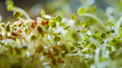 Nutritious sprouted microgreen as a symbol of healthy eating and vegan diet. Vibrant greenery indicating fresh growth and organic agriculture.