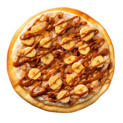 Pizza doce de banana e doce de leite em um fundo transparente