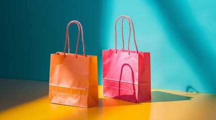 Juneteenth Celebration: Colorful Shopping Bags with Cultural Artifacts on Blue Background