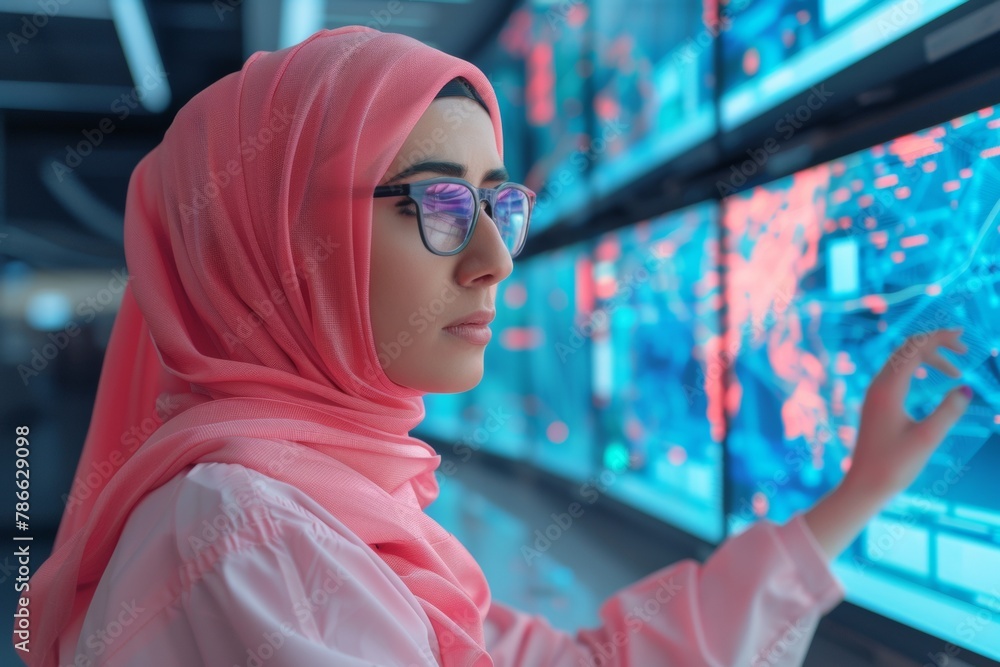 Aufkleber middle eastern female scientist analyzing climate data in high-tech ai lab