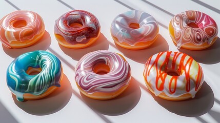 Celebrating National Donut Day with Artistic Marble Donut Imitations on a White Backdrop
